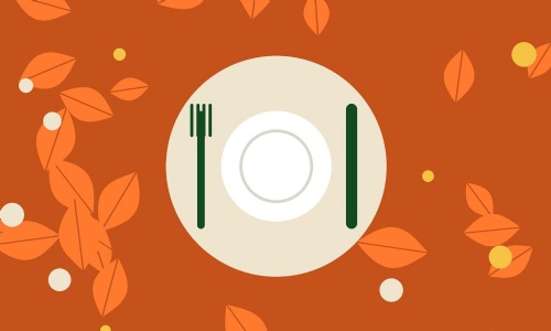 Plate, knife and fork icon on an orange background